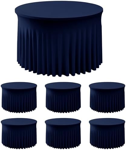 Fitted Navy Spandex Table Skirts for Wedding Party,60 Inch Round,6 Pack by HolidayIdeas