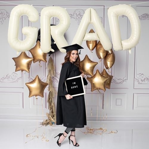 40 Inch Beige GRAD Balloons for Graduation Party Decorations, Large Cream White Sand Grad Balloons Letter, Ivory Alphabet Grad Banner Sign for Class of 2026 Congrats Grad Party Decor Supplies - Image 5