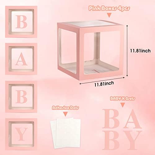 Voircoloria Baby Balloon Boxes with Letters, Pink, 4 Transparent Boxes - Image 2