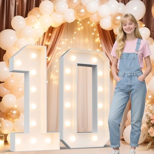 Ledido Easy-Assemble 4FT Warm White Marquee Light Up Number 10 for Birthday by Ledido