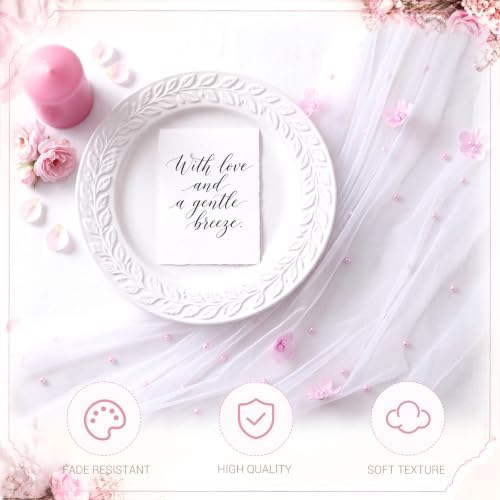3 Pcs Flower Pearl Tulle Table Runner 10ft White for Wedding - Image 6