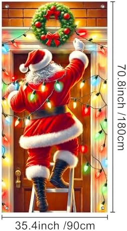 BlissYard Christmas Door Cover Santa Ladder 35x71 Inch Polyester - Image 5