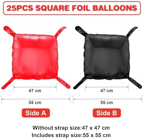 Black Red Square Foil Balloon Wall,25Pcs Double Sided Foil Balloons - Image 2