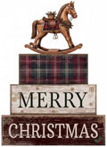 Moucuny 4 Pcs Tartan Plaid Christmas Table Decor, Rocking Horse Wooden Sign by Moucuny