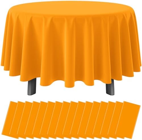 16 Pack Orange Plastic Tablecloths for Round Tables, Premium Decorative Orange Disposable Table Covers for Parties, Round Party Table Cover for Fall Autumn Birthday Thanksgiving Graduation, 84 Inch by RAGNHILD