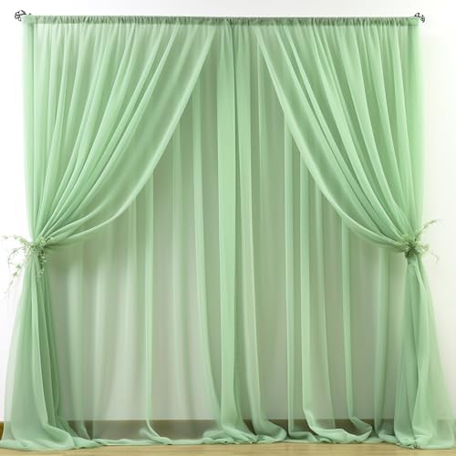 20ft X 10ft Olive Green Tulle Backdrop Curtain for Parites, Sheer Backdrop Curtains Fabric Drapes for Wedding Ceremony Arch Party Stage Decorations by Partisky