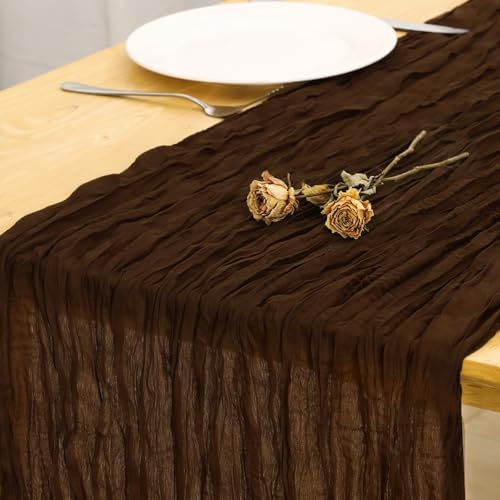1 Pack Brown Cheesecloth Table Runner 120 Inch Boho Wedding Decor by Fixwal