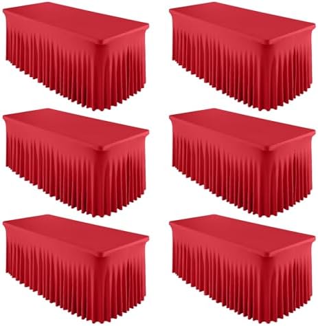 Shillance 6 Packs Red Spandex Table Clothes for 6 Foot Rectangle Table, Spandex Table Covers 6FT Stretch Table Skirts Wrinkle Free Fitted Table Cloth for Valentines, Event, Wedding, Banquet & Parties by Shillance