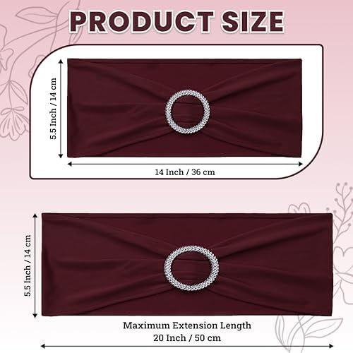 MDS Pack of 10 Spandex Chair Sashes for Wedding Party & Event – Burgundy - Image 2