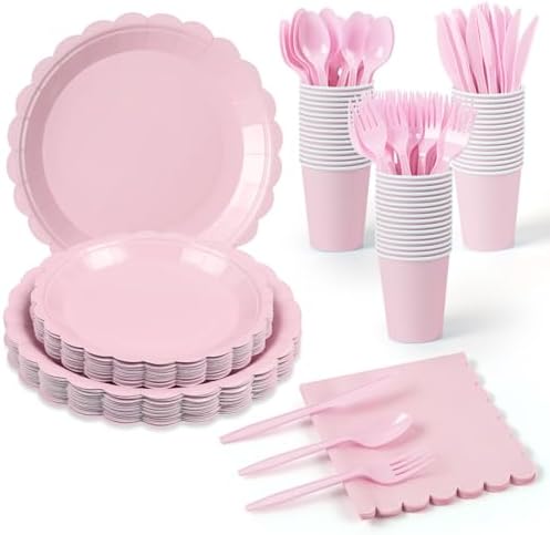 175 Pcs Pink Paper Plates and Napkins Party Supplies, Serves 25 by LisonTops