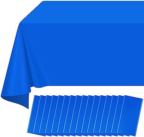 16 Pack Blue Plastic Tablecloth for Rectangle Tables, Premium Decorative Royal Blue Disposable Table Cloths for Parties, Rectangle Party Table Cover for Birthday, Wedding, Anniversary, 54 x 108 Inch by RAGNHILD