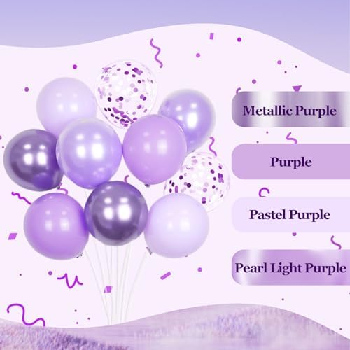 60pcs 12inch Lavender Balloons with Pastel Purple Confetti Balloons - Image 4
