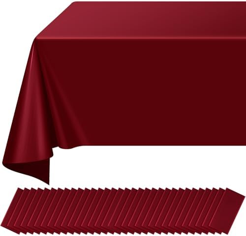 32 Pack Maroon Plastic Tablecloth for Rectangle Tables, Premium Decorative Burgundy Disposable Table Cloths for Parties, Rectangle Party Table Cover for Birthday Anniversary Graduation, 54x108 Inch by RAGNHILD