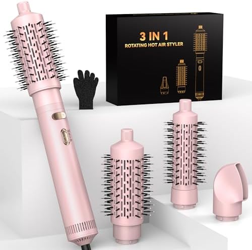 3 in 1 Rotating Hair Dryer Brush Spinning with Detachable Brush(2" & 1.5"),Negative Ionic Brush Blow Dryer 100-120V,3 Heats and 2 Speeds Rotating Hot Air Brush for Curling,Straight,Drying by TRYLATER