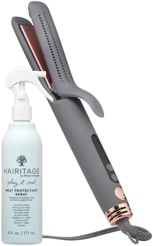 Hairitage Ceramic Tourmaline 2in1 Flat Iron Hair Straightener Curling Iron - 1 1/4 Inch - Airflow Styler + Heat Protectant Spray - Curved Edges - Curling + Straightening - 420 Degree Heat Protection by Hairitage