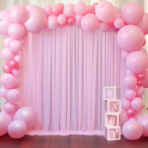20ft X 10ft Baby Pink Tulle Backdrop Curtain for Parites, Sheer Photo Backdrop Curtains Fabric Drapes for Wedding Baby Shower Birthday Party Bridal Girl Shower Background Decorations - Image 2
