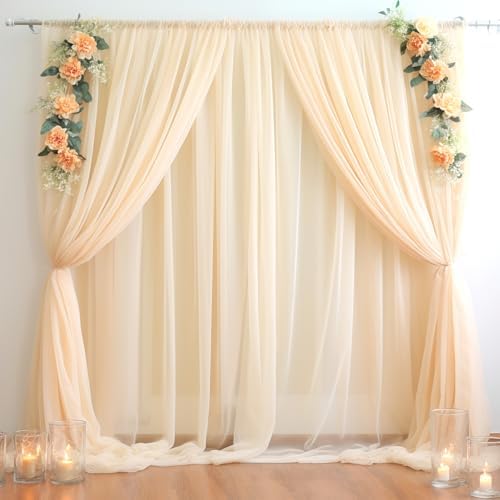 20ft X 10ft Champagne Tulle Backdrop Curtain for Parites, Sheer Backdrop Curtains Fabric Drapes for Wedding Ceremony Arch Party Stage Decorations by Partisky