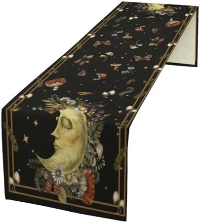 Moon Moth Mushroom Table Runner Moonlit Floral Seasonal Spring Autumn Gothic Tarot Dinner Runner for Farmhouse Kitchen Dining Table Holiday Party Decoration 13"x108" by SHElifestyle