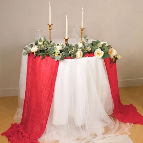 Snowkingdom Red Cheesecloth Table Runner 120 Inch Sheer Gauze Wedding Decor - Image 4