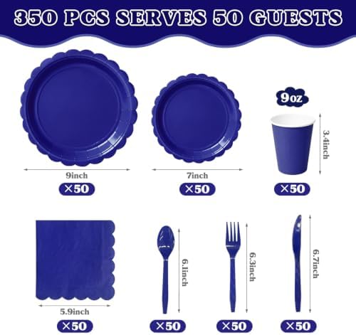 Vyntra 350 Pcs Navy Blue Paper Plates and Napkins Party Supplies - Image 2
