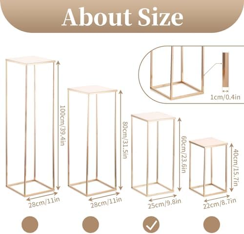 Sziqiqi Gold Centerpieces Geometric Column Flower Stand with Plate, 2Pcs - Image 5