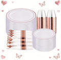 WELLIFE 350Pcs Rose Gold Plastic Plates for 50 Guests - Plastic Dinnerware Set,Party Supplies Includes 100 Rose Gold plates,150 Silverware,50 Napkins,50 Cups for Valentines and Galentines by WELLIFE