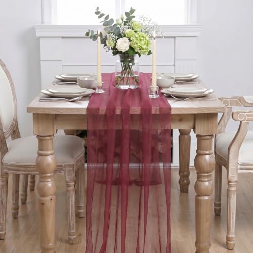 Artoid Mode 6Pcs Burgundy Gauze Table Runner 28x120Inch, Seasonal Sheer Kitchen Dining Holiday Wedding Birthday Baby Shower Table Decor for Home Party - Image 2