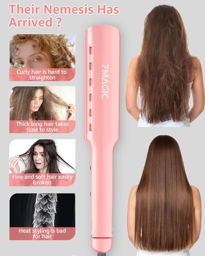 7MAGIC Nano Titanium 1.7" Flat Iron Hair Straightener for Thick Hair, Pink - Image 5