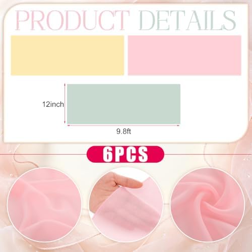 Boao 6 Pcs Pink and Sage Green Party Decorations Chiffon Table Runner - Image 2