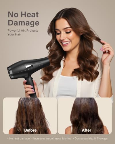 ANNLARY Professional 1875W Hair Dryer with Diffuser, Ionic Blow Dryer, Powerful AC Motor Hairdryer with 8.2Ft Cord for Women & Men, Fast-Drying Blow Dryer with Nozzle for Home, Salon - Image 3