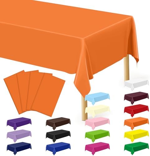 QZYL 4 PCS Table Cloth, 54" x 108" Orange Tablecloth Plastic, Multiple Colors Disposable Tablecloth for Indoor Outdoor Home Essentials, Waterproof Table Covers of Baptism Decorations Picnic Themed by QZYL