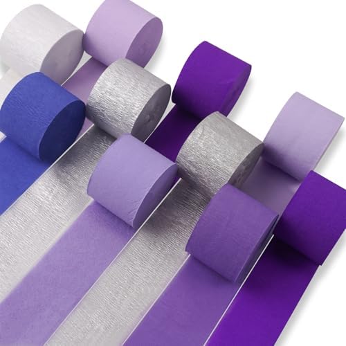 PartyWoo Purple Crepe Paper Streamers 10 Rolls 820 ft Pack of Dark Light and Pastel Purple Crepe Paper for Graduation Baby Shower Butterfly Birthday Party Decorations (1.8 Inch x 82 Ft/Roll) by PartyWoo