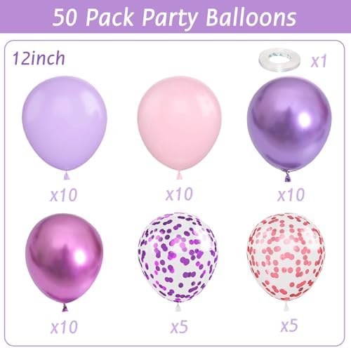 Pink and Purple Confetti Balloons 50 Pcs 12 Inch - Image 2