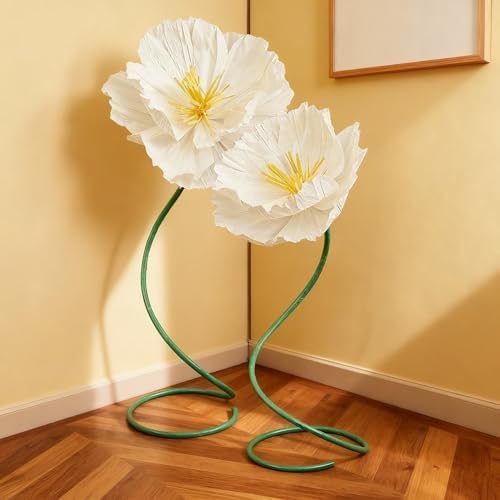 2 Pcs 5ft Large Paper White Poppy Flower Giant Artificial Poppies by Maysing