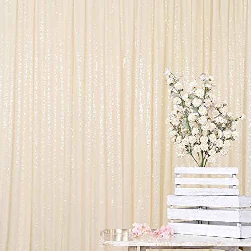 ShinyBeauty Sequin Fabric Backdrop 4FTx7FT - Ivory Sequin Drapes Sparkle Glitter Shimmer Background for Photoshoot & Birthday Party by ShinyBeauty