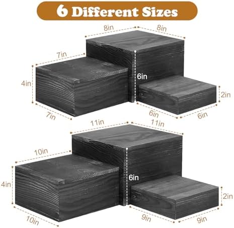 6 Pack Wooden Risers Display Stands Square Food Risers for Buffet Party Rustic Wood Cake & Cupcake Stands Nesting Box Wooden Crates for Display - Image 2
