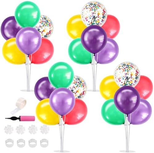 TONIFUL 4 Purple Teal Yellow Balloon Stand Balloon Centerpieces for Table by TONIFUL