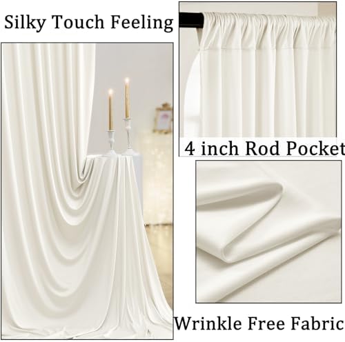 40ft x 10ft Wrinkle Free Ivory Backdrop Curtains for Parties, 8 Panels 5x10ft Polyester Ivory Backdrop Drapes for Wedding Birthday Photography Background Decoration - Image 2
