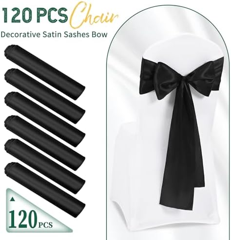120 PCS Black Satin Chair Sashes, 7 x 108 Inch - Image 2