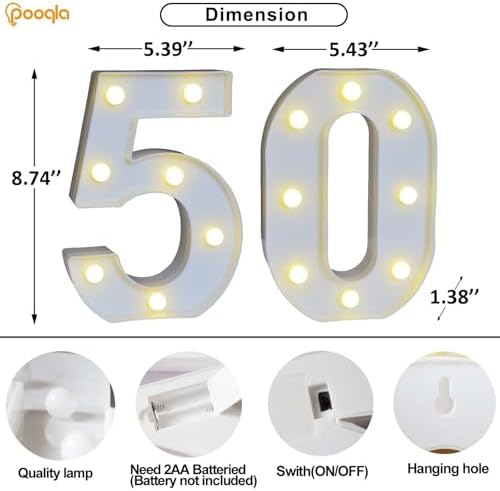Pooqla 50th Birthday Decorations for Women Men, Light Up Numbers 50 for Party Table Backdrop Wall Decors, 50th Birthday Gift for Her Him, Marquee Number for Wedding Anniversary Decorations - Image 4
