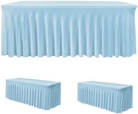 2 Pack Baby Blue Spandex Table Covers 6ft Rectangle Ruffle Skirts for Party by HolidayIdeas