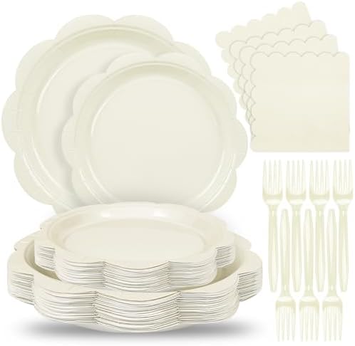 96 Pcs Ivory Paper Plates and Napkins Set Party Supplies Serve for 24 Guest by Unknown
