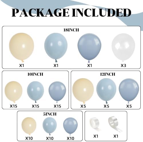 Dusty Baby Blue Balloon Arch Kit, Blue Beige Balloons Garland Slate Fog Baby Blue Ivory White Balloons with 3PCS 18Inch Clear Balloons for Men Boy Baby Shower Christening Birthday Party Decorations - Image 2