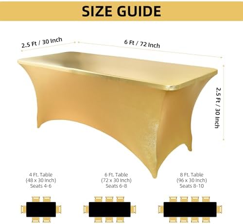 6-Pack 6ft Spandex Table Covers for Rectangle Standard Folding Tables - Wrinkle Resistant Stretch Tablecloths - Ultimate Fitted Table Protector for Parties, Trade Shows, Wedding - Image 4