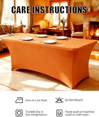 6FT Orange Table Cloth - 2 Pack Fitted Stretch Rectangle Spandex Tablecloth, Washable Table Cover for Party, Picnic, Wedding, Banquet, Birthday and Festival(30" x 72") - Image 6