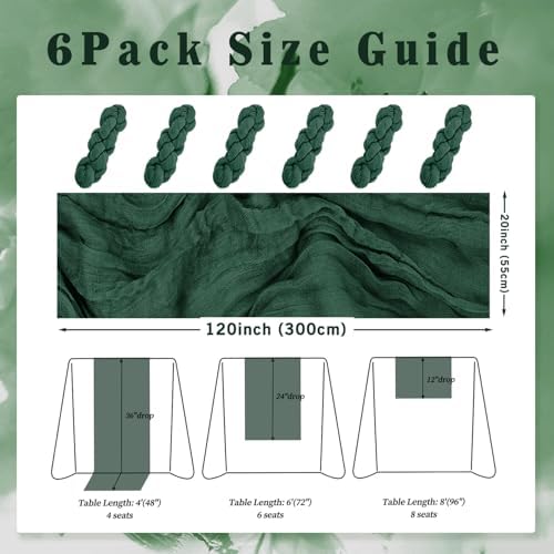 Emerald Green 6 Pack Cheesecloth Table Runner 10FT Boho Fabric Rustic Cheese Cloth Table Runner for Wedding 20 x 120 Inch Long Bridal Shower Baby Shower Gauze Sheer Birthday Party Table Decorations - Image 2