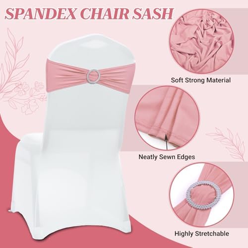 MDS Pack of 150 Spandex Chair Sashes for Wedding Party & Event – Dusty Rose - Image 3
