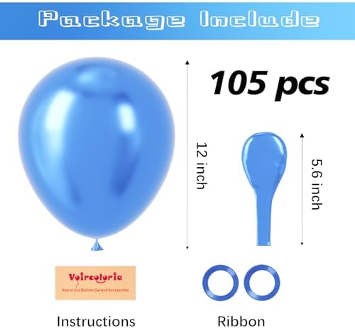 Voircoloria 105pcs Metallic Blue Party Latex Balloons, 12inch - Image 2