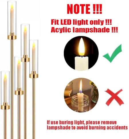 42.5in Gold Candle Holders for Table Centerpiece Candelabra Candlestick Holders Decor Wedding Centerpiece Table Decorations 5 arm Candle Holder Set of 6 Acrylic lampshade Fit 0.9" LED Candle - Image 3