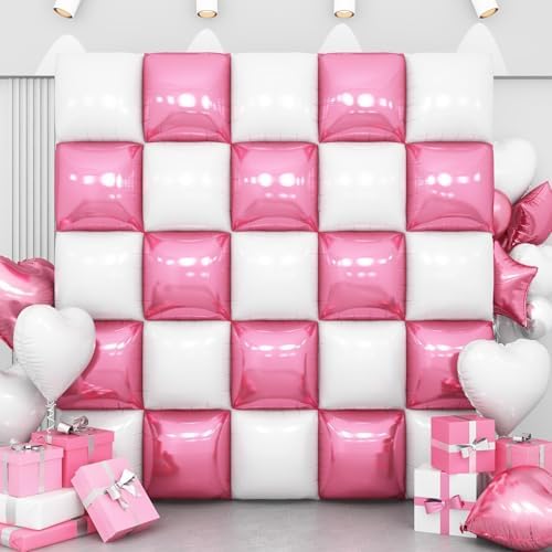 Pink White Square Foil Balloon Wall,25Pcs Double Sided Foil Balloons by Adorely